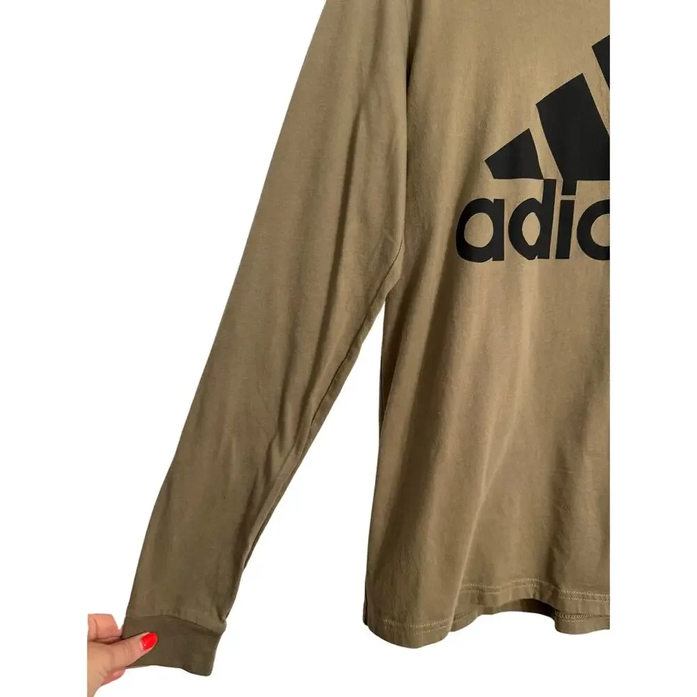 Adidas Men's S Badge of Sport Amplifier Tee Long Sleeve Olive Green Logo T Shirt